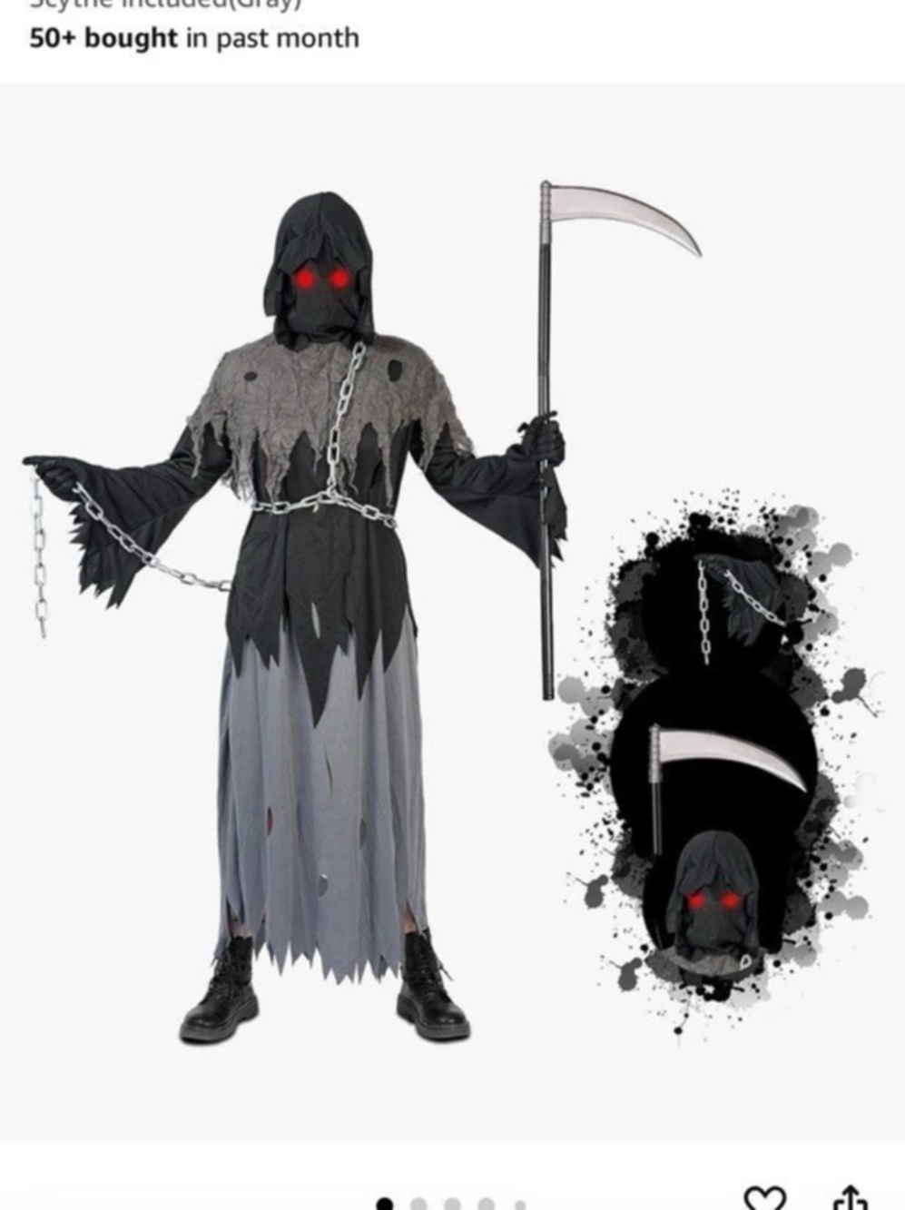 Grim Reaper Costume with Glowing Red Eyes & Scythe, Kids Size (Fits Petite Adult